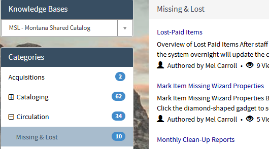 Missing & Lost KB Subcategory