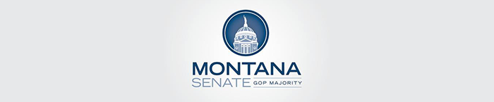 Montana Senate GOP Majority logo with the state capitol dome and Montana figurine statue atop it.