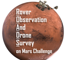ROADS on Mars flyer-pic of Mars with a rover on it and the spelled out acronym ROADS as Rover Observation and Drone Survey