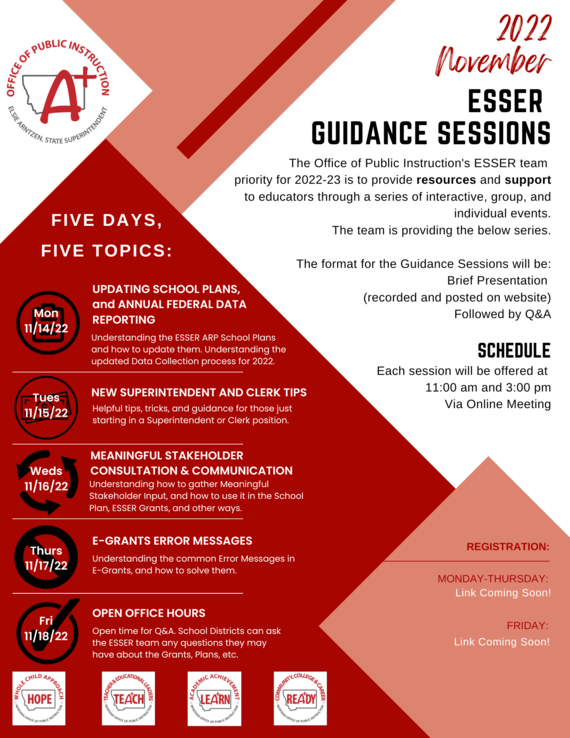 November ESSER Guidance Sessions info flyer