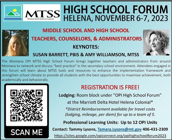 MTSS High School Forum Helena November 6-7, 2023