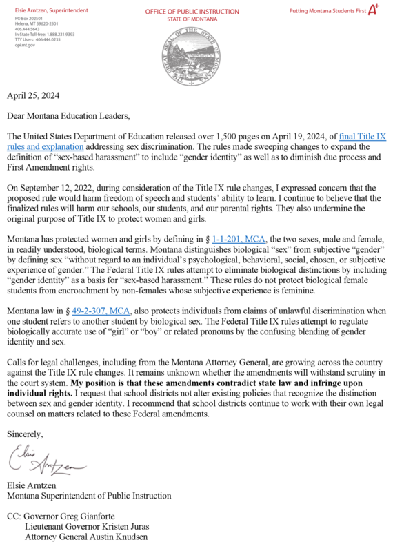 letter to schools on title IX rule