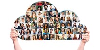 Cloud with pictures of people representing an online learning community