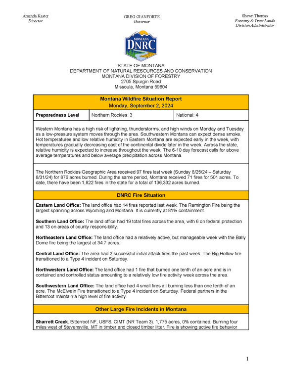 DNRC Fire Report Sep 1