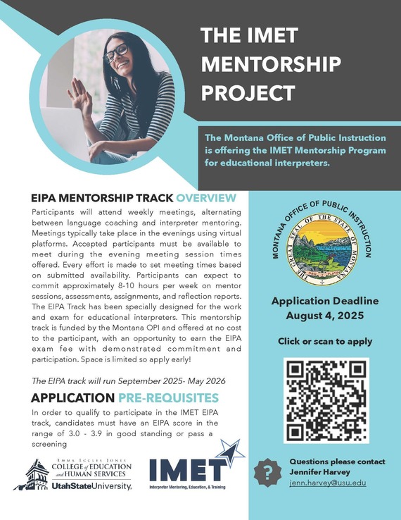 IMET Mentorship Program for educational interpreters Sept 2025-May 2026