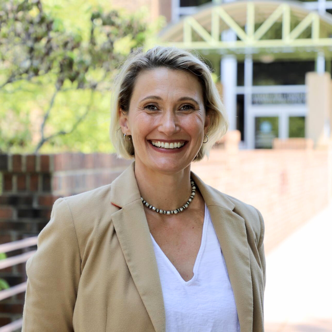 Mayor Jess Anderson in front of Town Hall