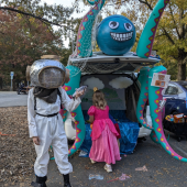 Stormwater staff in underwater explorer costume at Trunk-or-Treat