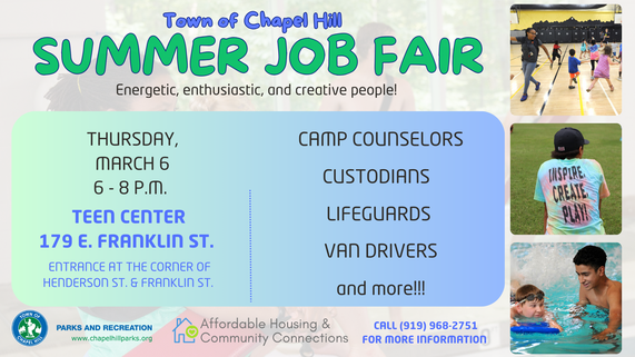Summer Job Fair on Thursday March 6 from 6 - 8 pm at the Corner Teen Center