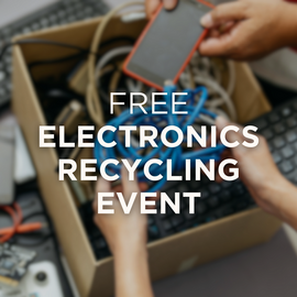 Free electronics recycling events with electronics in background