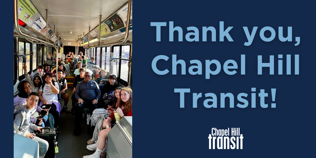 Peoples on a bus with a transit operator with words that say Thank You Chapel Hill Transit