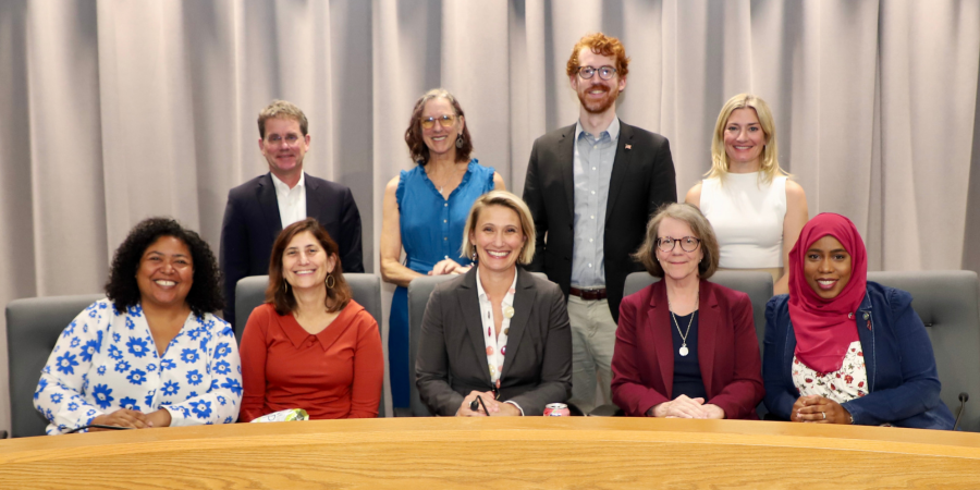 Chapel Hill Town Council sitting at dais in Town Hall Council chamber