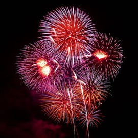 Red and white fireworks in the night sky