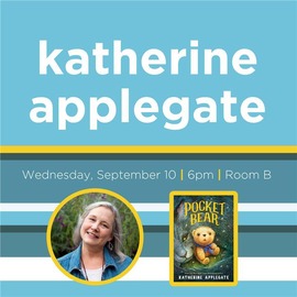 Woman smiling with her book - Katherine Applegate event on September 6 at the library
