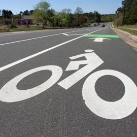 Roadway with bike lane in foreground