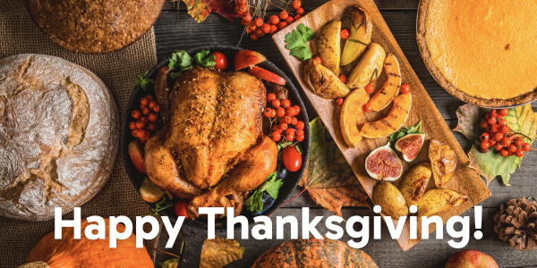 Happy Thanksgiving feast on a table