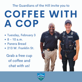 Coffee with a Cop on February 3 at Panera Bread from 8 to 10 a.m.