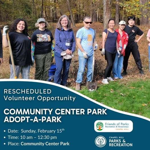 Volunteer Work Day at Community Center Park on Sunday February 15 at 10 am