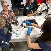 People investigating clues on a table