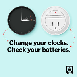 Two clocks indicating time change with Change Your Clock change Your Batteries in text