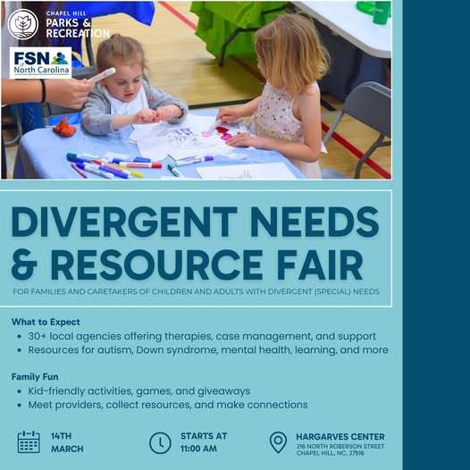 Divergent Needs Resource Fair and Fun Day on March 14 from 11 a.m. to 2 p.m. at Hargraves Community Center