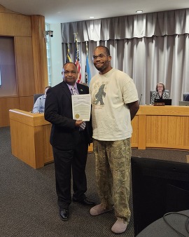 Public Works Director Lance Norris accepting Public Works Week proclamation