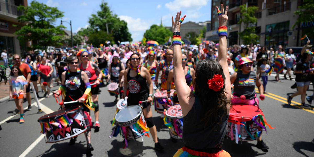Drummers and community members gather for Pride Promenade
