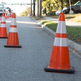 Traffic cones on a street for road work