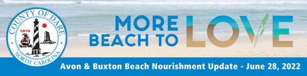 Graphic which reads, "More Beach to Love - Avon & Buxton Beach Nourishment Update - June 28, 2022"