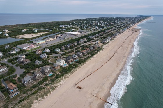 Aerial of Avon beach nourishment on June 29, 2022.