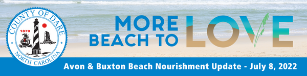 Graphic which reads, "Avon & Buxton Beach Nourishment Update - July 8, 2022 - More Beach to Love"