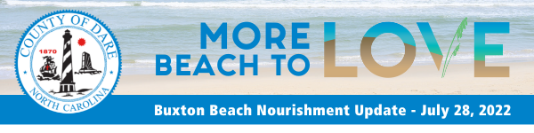 Banner image which reads, "More Beach to Love - Buxton Beach Nourishment Update - July 28, 2022"