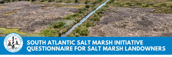 Image of a marshy area. Text overlay reads, "South Atlantic Salt Marsh Initiative questionnaire for salt marsh landowners"