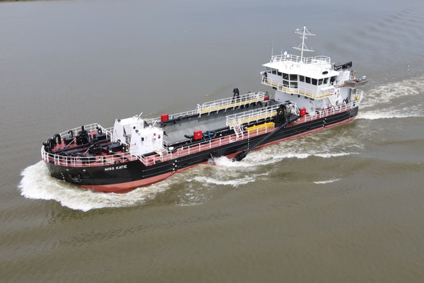 Image of the Miss Katie dredge on the water. 