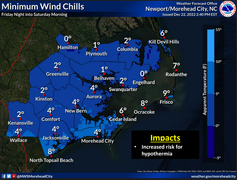 Map depicting minimum wind chill temperatures, as described in the text above.