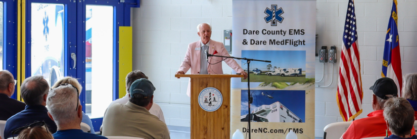 Image of Dare County Board of Commissioners Chairman Bob Woodard speaking during the ceremony.