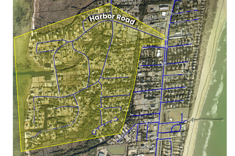 Map that depicts the affected area off of Harbor Road in Avon, NC.