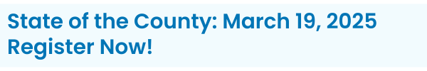 Text reads, "State of the County: March 19, 2025 - Register Now!"