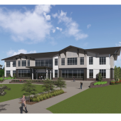 Rendering of the exterior of the two story early college building.