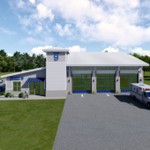 Rendering of the exterior of the new EMS Station 9 building.