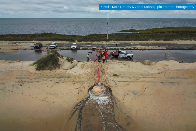 Aerial image of pumping on NC 12. Credit: Dare County & Jenni Koontz/Epic Shutter Photography