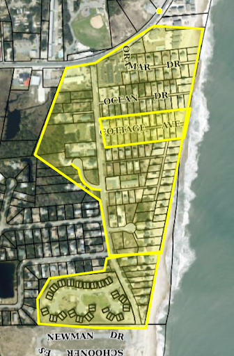 Aerial image of map of affected water customers in the area mentioned.