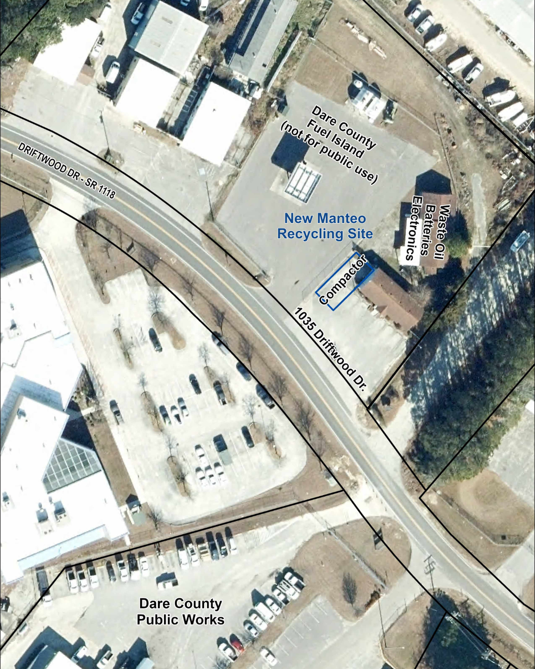 Map showcasing the area where recycling can be temporarily dropped off, as dictated in the text.