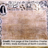 Image of the first page of the Carolina Charter of 1663, State Archives of North Carolina.