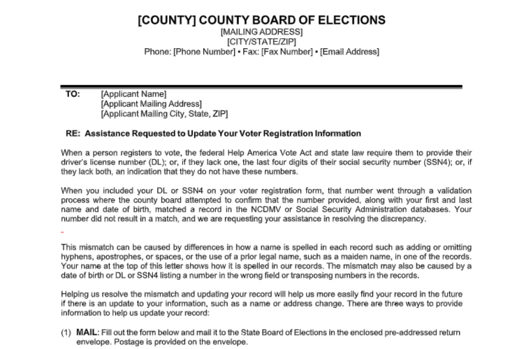 A screenshot of what the Board of Elections letter looks like. 