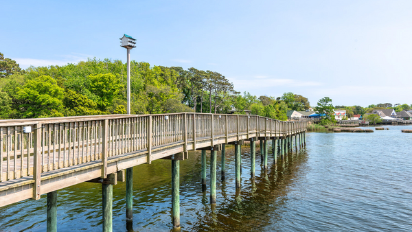 Image of the boardwalk in the Town of Duck on a sunny spring day.