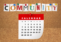 Community Events bulletin board with calendar