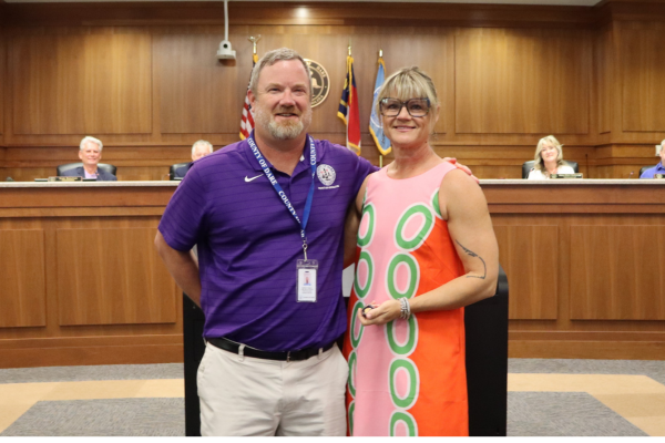 Image of Charlotte Midgett and Spencer Gregory during the Board of Commissioners Meeting