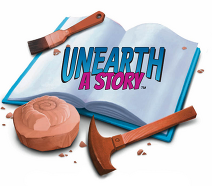 Unearth a Story summer reading program 2026 open book and excavation tools
