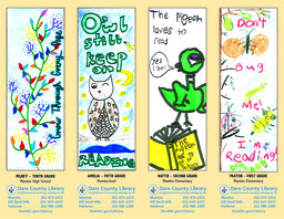 4 bookmarks that won Dare County Library's Bookmark Contest 2026