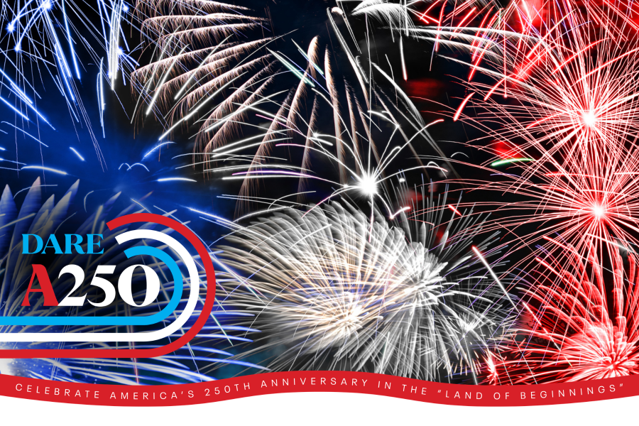 Heading graphic: Dare A250 | Celebrate America's 250th Anniversary in the "Land of Beginnings"